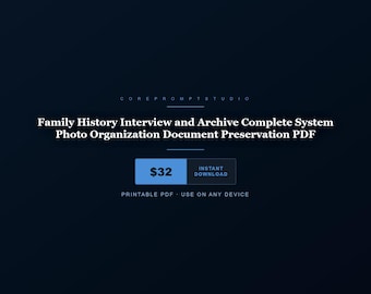 Sistema completo de organización de fotos y archivo de historia familiar para la preservación de documentos en formato PDF.