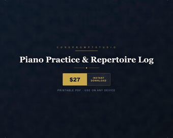 Registro de práctica de piano / Seguimiento del repertorio, escalas, preparación para recitales (PDF imprimible)