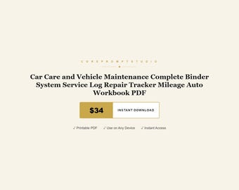 Système de suivi complet de l'entretien de la voiture Journal d'entretien automobile Dossier de réparation Cahier d'exercices du véhicule au format PDF