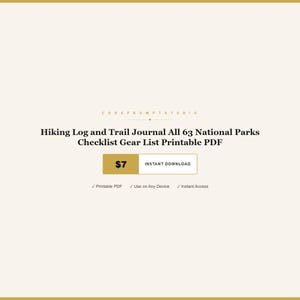 Hiking Log and Trail Journal All 63 National Parks Checklist Gear List Printable PDF image 1