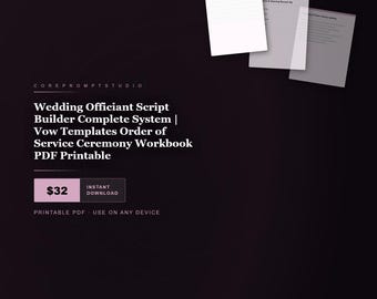 Creador de guiones para oficiantes de bodas / Plantillas de votos, Cuaderno de trabajo para la ceremonia (PDF imprimible)