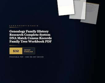 Genealogy Family History Research Complete System DNA Match Census Records Family Tree Workbook PDF