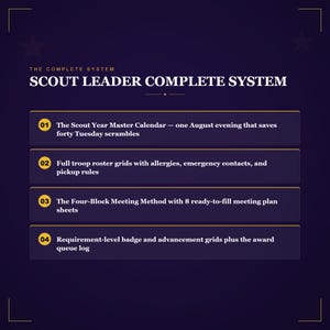 Sistema completo de coordinación para líderes scouts / Lista de la tropa / Rastreador de insignias / Planificador de reuniones para campamentos (PDF) imagen 5