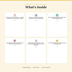Sistema completo de coordinación para líderes scouts / Lista de la tropa / Rastreador de insignias / Planificador de reuniones para campamentos (PDF) imagen 2