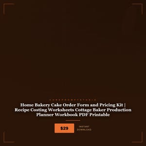Home Bakery Order Form, Pricing Kit, Recipe Costing Worksheets (PDF Printable) image 1