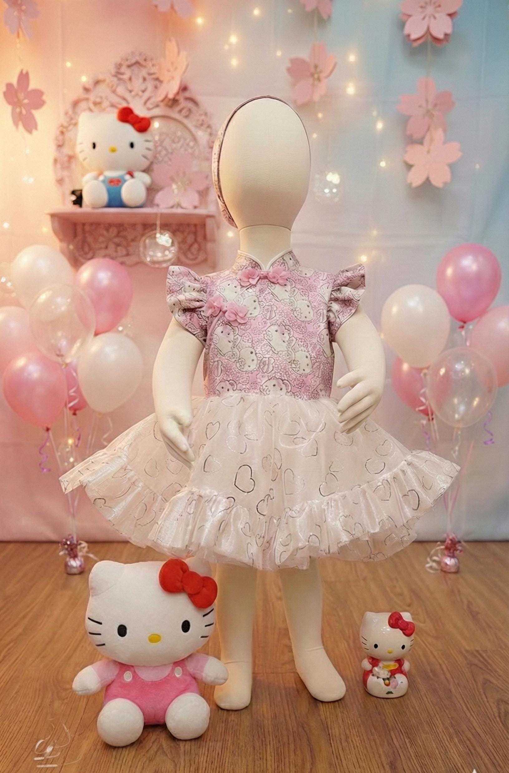 18 Month Hello Kitty Pink Floral Cheongsam Dress | Toddler Birthday Outfit  | Holographic Heart Organza Qipao | Luxury Sanrio Heirloom - Etsy