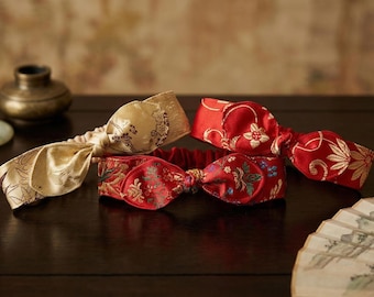 Bespoke Brocade Baby Headband | Custom Heirloom Hair Accessory | Red Egg and Ginger Outfit Bow | Lunar New Year Asian Baby Headband