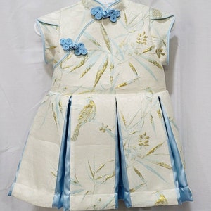 Custom Baby Cheongsam Box Pleat Dress with Mandarin Collar in Brocade Fabric