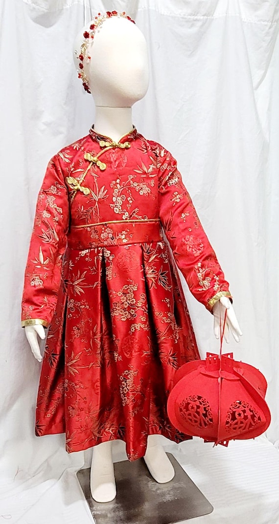 Custom Cheongsam A-line Dress with Mandarin Collar - Chinese Brocade Child Sizes 4-8
