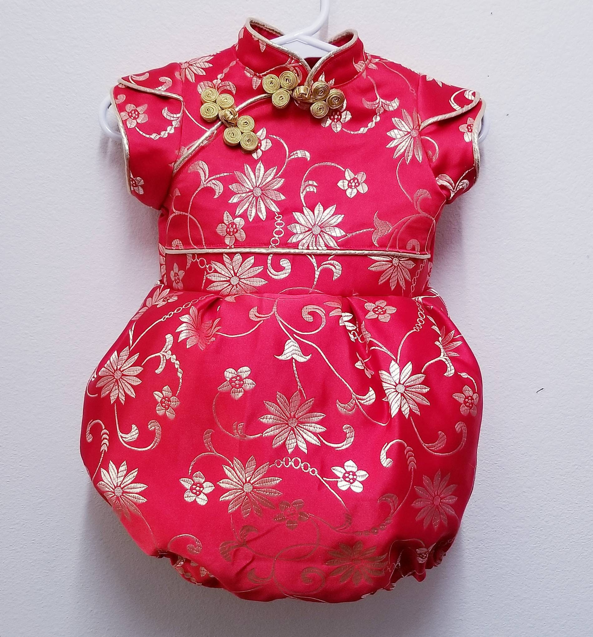 Custom Baby Cheongsam Bubble Romper With Mandarin Collar in Brocade Fabric Etsy Canada