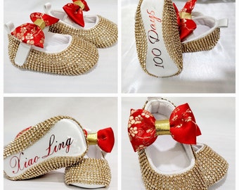 Custom Gold Rhinestone Baby Slippers