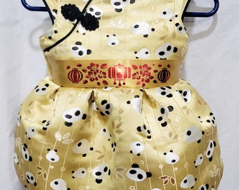 Combi-short bubble style Cheongsam, 12 mois, brocart panda doré