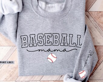 Custom Baseball Mama Sweatshirts and Hoodies: Custom Sleeve Name, Personalized Baseball Mom Crewneck, Game Day Gift