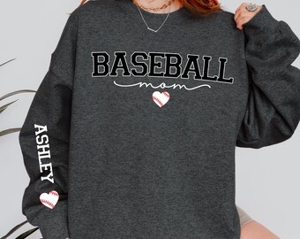 Custom Baseball Mom Sweatshirts and Hoodies: Custom Sleeve Name, Personalized Team Crewneck, Sports Mom Hoodie, Baseball Game Day Gift