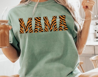 Comfort Colors® Tiger Mama Shirt, Wild Mom Top, Neutral Tiger Stripe Mom Shirt, Trendy Mom Outfit