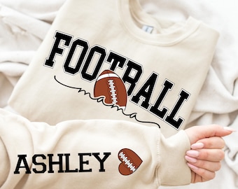Custom Football Mom Sweatshirt/Hoodie: Personalized Name Sleeve, Custom Mom Gift, Game Day Mama