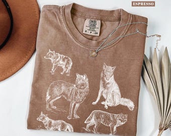 Comfort Colors® Wolf Pack Shirt, Vintage Wolf Sketch Tee, Nature Lover Gift, Wildlife Graphic T-shirt, Animal Art Shirt