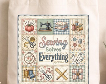 La costura lo soluciona todo PNG / Diseño de la abuela amante de la costura con gatito acolchado de regalo PNG