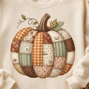 Patchwork Pumpkin PNG | Bookish Fall Pumpkin Design | Cozy Autumn Sublimation Graphic | Quilted Pumpkin PNG | Fall Reading Lover Design