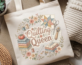 Reina del acolchado PNG Regalo para acolchador Edredón vintage PNG Amante de la costura / Abuela Hobby Clipart Edredón de patchwork / Bono gratuito Gatito de acolchado PNG