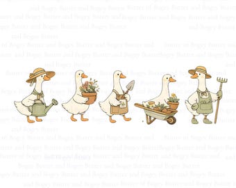 Gansos de jardín PNG Ganso de jardín PNG Ganso divertido PNG Cottagecore Amante de las plantas de jardín / Diseño de camiseta de jardín de primavera