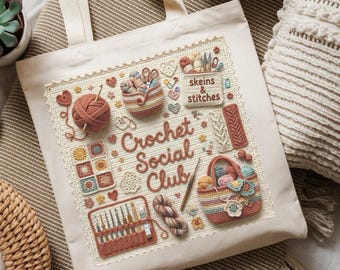 Crochet Social Club PNG Textura de ganchillo simulado Diseño para amantes del ganchillo Diseño de manualidades con hilo Creador de archivos digitales Regalo