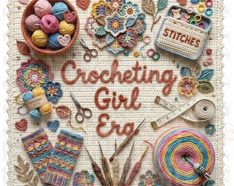 Crocheting Girl Era PNG Textura de ganchillo falso Diseño de amante del ganchillo Hilo Manualidades Sublimación Creador de archivos Regalo