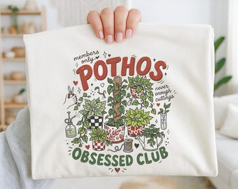 Pothos Obsessed Club Shirt For Gardener Cute Cottagecore PNG Gardening Clipart Plant Mom Houseplant Addict Doodle Collage + Bonus PNG
