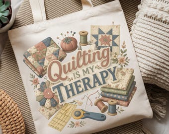 Quilting Is My Therapy PNG Quilter Gift Vintage Quilt PNG Sewing Lover PNG Grandma Hobby Clipart Patchwork Quilt Design
