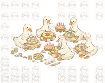 Gansos de patchwork PNG Regalo para quilter Edredón vintage PNG Amante de la costura PNG Clip art de pasatiempo de abuela Diseño de edredón patchwork
