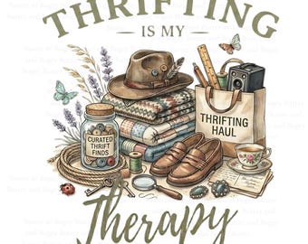 Comprar ropa de segunda mano es mi terapia PNG Diseño vintage para amantes de las compras de segunda mano PNG retro para camisetas, tazas, bolsos y regalos