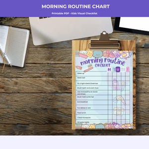Tabela imprimível da rotina matinal infantil • Lista de verificação visual em PDF para bebês e crianças pequenas • Lista de rotina diária • Download instantâneo