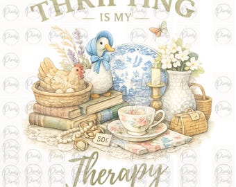 Comprar en tiendas de segunda mano es mi terapia PNG Diseño vintage para amantes de las compras de segunda mano /Grandmacore PNG para camisetas, tazas, bolsos y regalos