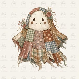 Ghost Patchwork PNG, Sewing Halloween PNG, Quilter Halloween, Folk Art Ghost PNG, Cute Girly Ghost, Cottagecore Spooky Design
