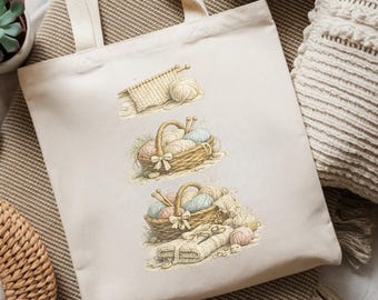 PNG para amantes del tejido / Tejido vintage / Diseño de regalo para tejedores / PNG acogedor estilo abuela con un gatito tejiendo de regalo