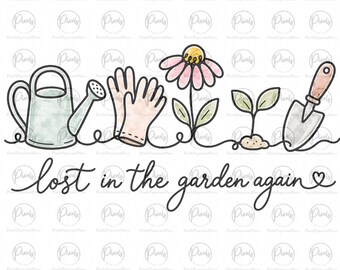 Perdido en el jardín otra vez / Diseño PNG de arte lineal de garabatos para amantes del jardín