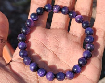 Blue Tiger's eye Stretch Bracelet, 8mm Round Smooth Beads, Tiger's eye Bracelet, Blue Gemstone Bracelet, Handmade Bracelet, Gift For Her