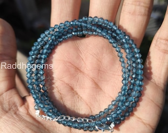 AAA + London Blautopas facettierte Perlen-Halskette. Blaue Topas Perlen Halskette. 3 mm facettierte Rondelle Topas Perlen, echte natürliche Topas Perlen