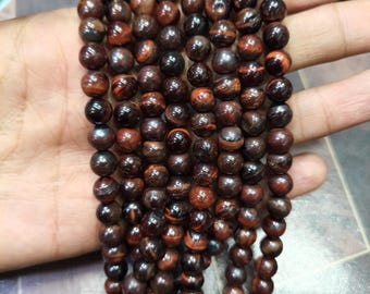 Natural Red Tiger’s Eye Beaded Necklace 8mm Round Gemstone | Healing Crystal Jewelry | Unisex Boho Necklace Gift For Her | Wholesale Beads