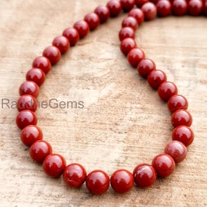 AAA Natural Red Jasper Beaded Necklace . 8mm Round Smooth Beads . Red Jasper Gemstone Beads Necklace . Sterling Silver . Anniversary Gift
