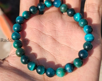 Natural Blue Tiger Eye Beaded Bracelet For Men & Women, 8mm Round Bracelet, Healing Crystal Jewelry, Calming Protection Gift, Tiger Eye Bead