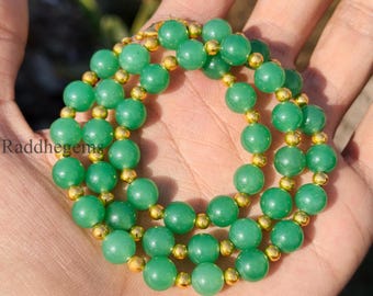 Collar de aventurina verde natural, cuentas redondas lisas de 8 mm, cuentas doradas de aventurina, gargantilla de piedras preciosas verdes, collar minimalista