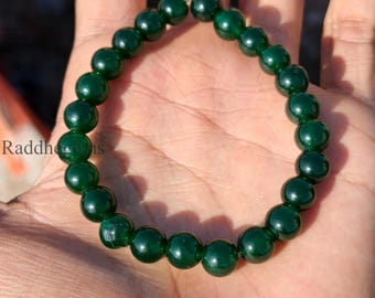 Natural Green Jade Bracelet, 8mm Round Smooth Beads, Genuine Jadeite Stretch Bracelet, Green Jade Bead Healing Crystal, Valentine's Day Gift