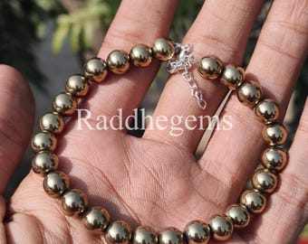 Armband med gyllene pyrit 8 mm runda pärlor | Armband med naturliga pyritpärlor | Välstånds- och skyddskristaller | Energismycken | Present till henne