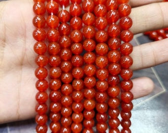 Collana con perle rotonde di corniola arancione AAA da 8 mm, gioielli in cristallo curativo, collana con pietre preziose boho, perle di corniola naturale autentica, regalo per lei