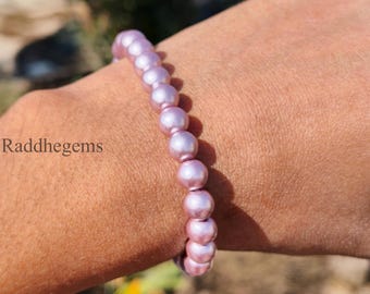 Roze parelarmband, ronde kralen van 8 mm, armband parel edelsteen, roze parelsieraden, handgemaakte armband, cadeau voor haar, Valentijnsdagcadeau