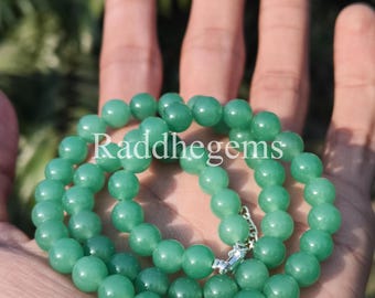 Collar de cuentas de aventurina verde natural • Cuentas redondas de piedras preciosas de 8 mm • Collar de cuentas curativas de aventurina natural • Joyería bohemia • Regalo para ella