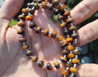 Genuine Natural Tigers Eye Gemstone Necklace, 8mm Rondelle Smooth Tigers Eye Beads, Yellow Tigers Eye Beads Necklace, Tigers Eye Necklace