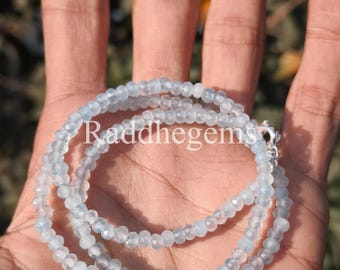 Natural Aquamarine Beaded Necklace . Gemstone Necklace . Aquamarine Necklace 4mm Faceted Rondelle Necklace . Gift for Her, Handmade Necklace