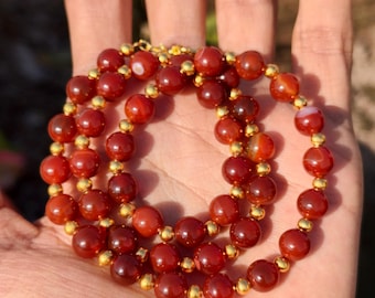 Collana con perline di corniola arancione naturale, perline di pietre preziose rotonde lisce da 8 mm / Gioielli in cristallo curativo / Collana con ciondolo boho / Regalo per lei